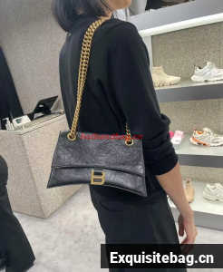 Balenciaga HOURGLASS With Chain Wrinkle 493075 Black Balenciaga HOURGLASS With Chain Wrinkle 493075 Black
