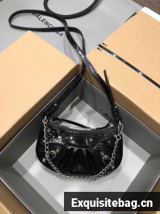 Balenciaga LE CAGOLE MINI PURSE WITH CHAIN CROCODILE EMBOSSED 9016 black Balenciaga LE CAGOLE MINI PURSE WITH CHAIN CROCODILE EMBOSSED 9016 black
