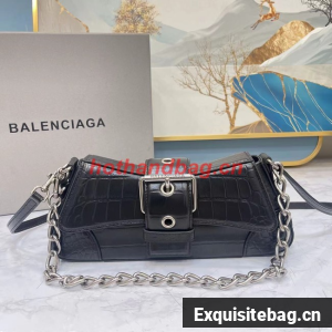Balenciaga LINDSAY CROCODILE EMBOSSED SHOULDER BAG WITH STRAP 6088 black Balenciaga LINDSAY CROCODILE EMBOSSED SHOULDER BAG WITH STRAP 6088 black