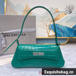 Balenciaga LINDSAY CROCODILE EMBOSSED SMALL SHOULDER BAG WITH STRAP 6009 green Balenciaga LINDSAY CROCODILE EMBOSSED SMALL SHOULDER BAG WITH STRAP 6009 green