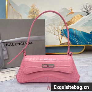 Balenciaga LINDSAY CROCODILE EMBOSSED SMALL SHOULDER BAG WITH STRAP 6009 pink Balenciaga LINDSAY CROCODILE EMBOSSED SMALL SHOULDER BAG WITH STRAP 6009 pink