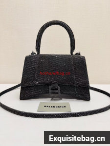 Balenciaga WOMENS HOURGLASS SMALL HANDBAG WITH RHINESTONES 592834 black Balenciaga WOMENS HOURGLASS SMALL HANDBAG WITH RHINESTONES 592834 black