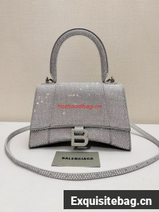 Balenciaga WOMENS HOURGLASS SMALL HANDBAG WITH RHINESTONES 592834 silver Balenciaga WOMENS HOURGLASS SMALL HANDBAG WITH RHINESTONES 592834 silver