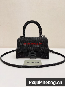 Balenciaga WOMENS HOURGLASS XS HANDBAG WITH RHINESTONES 283328 IN black Balenciaga WOMENS HOURGLASS XS HANDBAG WITH RHINESTONES 283328 IN black