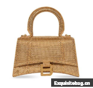 Balenciaga WOMENS HOURGLASS XS HANDBAG WITH RHINESTONES 283328 IN gold Balenciaga WOMENS HOURGLASS XS HANDBAG WITH RHINESTONES 283328 IN gold