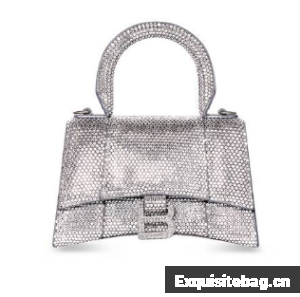 Balenciaga WOMENS HOURGLASS XS HANDBAG WITH RHINESTONES 283328 IN silver Balenciaga WOMENS HOURGLASS XS HANDBAG WITH RHINESTONES 283328 IN silver