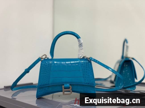 Balenciaga HOURGLASS SMALL TOP HANDLE BAG crocodile embossed calfskin B108895E sky blue Balenciaga HOURGLASS SMALL TOP HANDLE BAG crocodile embossed calfskin B108895E sky blue
