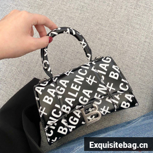 Balenciaga Hourglass XS Top Handle Bag 28332S Black & White Balenciaga Hourglass XS Top Handle Bag 28332S Black & White