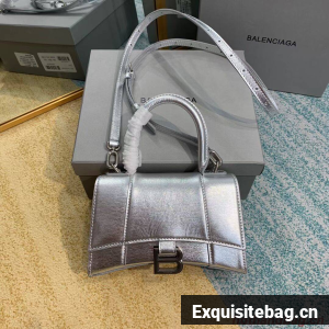 Balenciaga Hourglass XS Top Handle Bag shiny box calfskin 28331 silver Balenciaga Hourglass XS Top Handle Bag shiny box calfskin 28331 silver