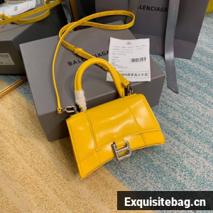 Balenciaga Hourglass XS Top Handle Bag shiny box calfskin 28331 yellow Balenciaga Hourglass XS Top Handle Bag shiny box calfskin 28331 yellow