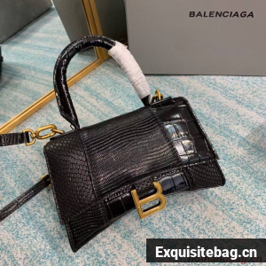 Balenciaga Hourglass XS Top Handle Bag shiny crocodile embossed calfskin B108892E black Balenciaga Hourglass XS Top Handle Bag shiny crocodile embossed calfskin B108892E black