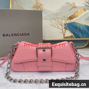 Balenciaga LINDSAY CROCODILE EMBOSSED SHOULDER BAG WITH STRAP 6088 pink Balenciaga LINDSAY CROCODILE EMBOSSED SHOULDER BAG WITH STRAP 6088 pink
