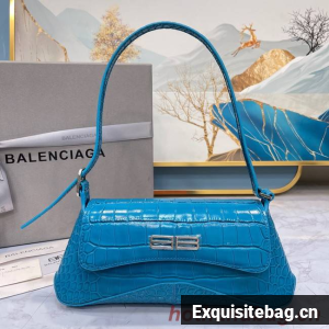 Balenciaga LINDSAY CROCODILE EMBOSSED SMALL SHOULDER BAG WITH STRAP 6009 blue Balenciaga LINDSAY CROCODILE EMBOSSED SMALL SHOULDER BAG WITH STRAP 6009 blue