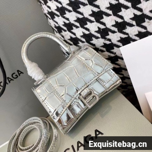 Balenciaga WOMENS HOURGLASS MINI TOP HANDLE BAG M8000 silver Balenciaga WOMENS HOURGLASS MINI TOP HANDLE BAG M8000 silver