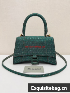 Balenciaga WOMENS HOURGLASS SMALL HANDBAG WITH RHINESTONES 592834 green Balenciaga WOMENS HOURGLASS SMALL HANDBAG WITH RHINESTONES 592834 green