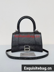 Balenciaga WOMENS HOURGLASS XS HANDBAG IN SPARKLING FABRIC 592833 IN BLACK Balenciaga WOMENS HOURGLASS XS HANDBAG IN SPARKLING FABRIC 592833 IN BLACK