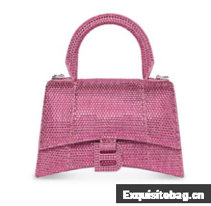Balenciaga WOMENS HOURGLASS XS HANDBAG WITH RHINESTONES 283328 IN PINK Balenciaga WOMENS HOURGLASS XS HANDBAG WITH RHINESTONES 283328 IN PINK