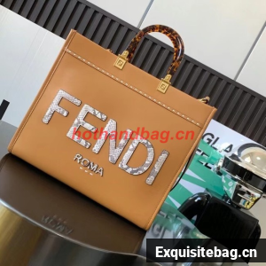 FENDI SUNSHINE MEDIUM leather and elaphe shopper 8BH386A brown