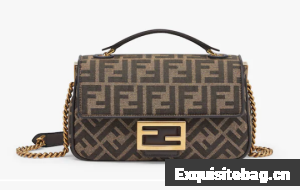 Fendi Baguette Chain Midi FF jacquard fabric bag 8BR793A brown