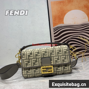 Fendi Baguette Dove gray FF tapestry fabric bag 8BS010B