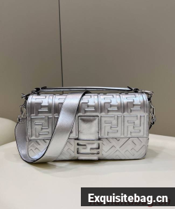 Fendi Baguette Large leather bag 8BR771A silver
