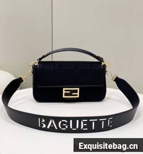 Fendi Baguette canvas bag with FF embroidery 8BR600 black