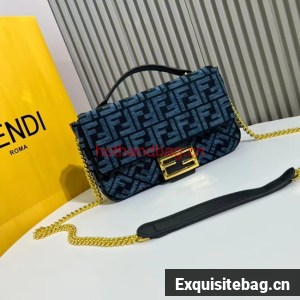 Fendi Baguette canvas bag with FF embroidery F1531 blue