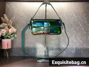 Fendi Baguette sequin and leather bag 8BR600 blue