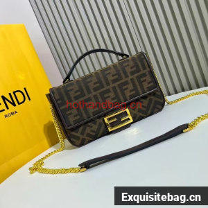 Fendi Brown FF jacquard fabric and leather bag F1531