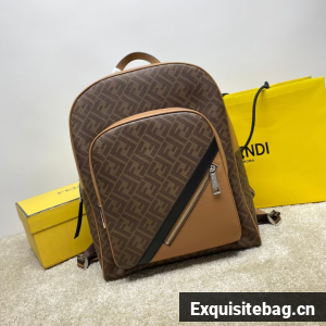 Fendi Chiodo Fendi Diagonal FF canvas backpack 7VZ076A Brown