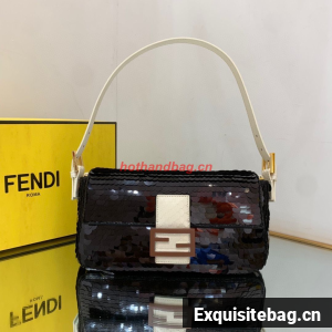 Fendi FF Baguette Gold Metal Sequin Embroidery Bag 2017 Black
