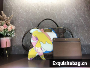 Fendi Peekaboo ISeeU FF printed silk bag F1983 brown