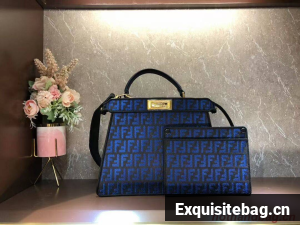 Fendi Peekaboo ISeeU FF tapestry fabric bag F1982 blue
