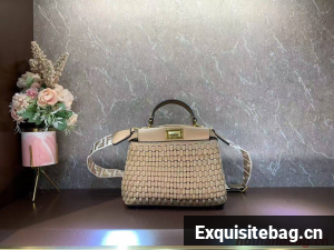 Fendi Peekaboo Mini braided leather bag 8BN244A apricot