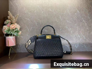 Fendi Peekaboo Mini braided leather bag 8BN244A black