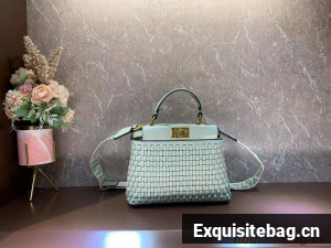 Fendi Peekaboo Mini braided leather bag 8BN244A green
