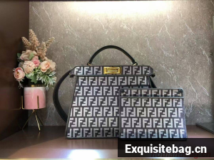 Fendi Peekaboo ISeeU Dove gray FF tapestry fabric bag F1982 Gray