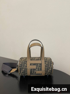 Fendi Small Boston bag in dove gray tapestry fabric 8BS5567A