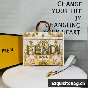 Fendi Sunshine Medium Fendace Printed white leather shopper 8BH386A