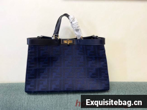 Fendi X-Tote houndstooth wool shopper with FF embroidery 8BH374A dark blue