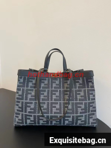 Fendi X-Tote houndstooth wool shopper with FF embroidery 8BH374A gray