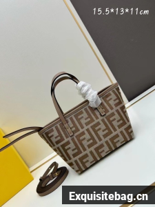 Fendi mini FF jacquard fabric and leather bag F3671 gray