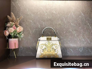 Fendi mini Peekaboo printed silk bag bag F1952 Beige