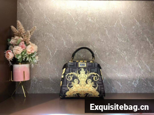 Fendi mini Peekaboo printed silk bag bag F1952 black