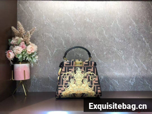 Fendi mini Peekaboo printed silk bag bag F1952 brown