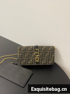 Fendi small FF jacquard fabric and leather bag F3670 Brown
