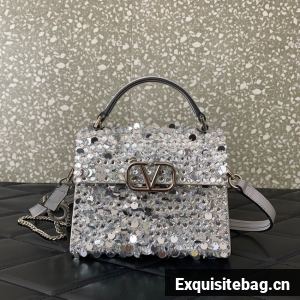 VALENTINO GARAVANI Loco Calf leather bag 0055 silver