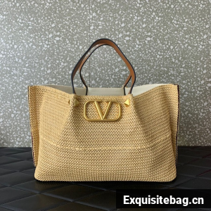 VALENTINO Medium RAFFIA MACRAME Shoulder Bag 0330L Apricot