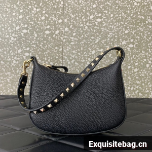VALENTINO Rockstud calfskin small HOBO bag AG098 black