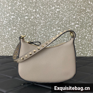 VALENTINO Rockstud calfskin small HOBO bag AG098 gray